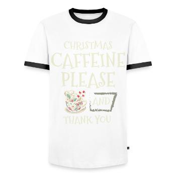 Caféine de Noël s’il vous plaît et merci Vœux de Noël - T-shirt contrasté Homme - blanc/noir - Devant - AI Model Female 172 light (172cm) & AI Model Male 178 dark (178cm)