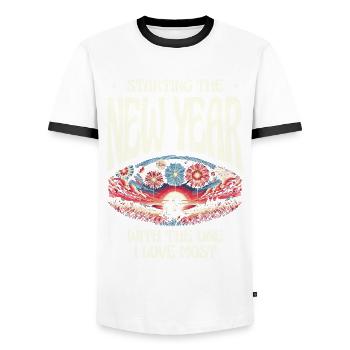 Start the new year with the most fun - Men's Ringer Shirt - white/black - Front - AI Model Female 172 light (172cm) & AI Model Male 178 dark (178cm)
