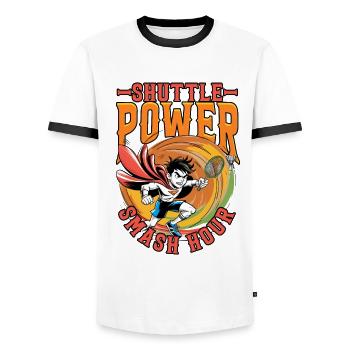 Badminton Shuttle power smash hour - Men's Ringer Shirt - white/black - Front - AI Model Female 172 light (172cm) & AI Model Male 178 dark (178cm)