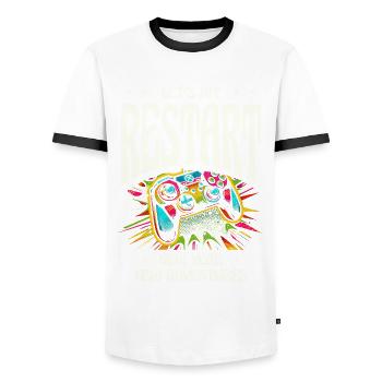 Let a new start, new year, new adventures click - Men's Ringer Shirt - white/black - Front - AI Model Female 172 light (172cm) & AI Model Male 178 dark (178cm)