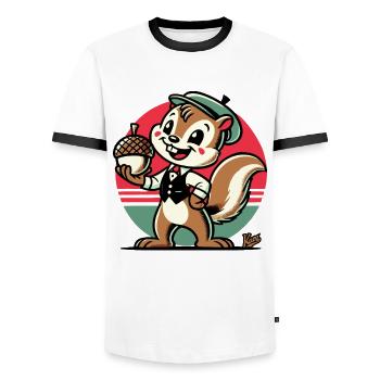 Squirrel with hazelnut - Men's Ringer Shirt - white/black - Front - AI Model Female 172 light (172cm) & AI Model Male 178 dark (178cm)