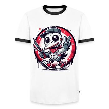 Drôle d’oiseau d’horreur avec signe de paix - T-shirt contrasté Homme - blanc/noir - Devant - AI Model Female 172 light (172cm) & AI Model Male 178 dark (178cm)