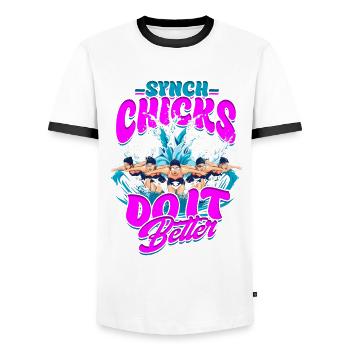 Les poussins synchronisés le font mieux Nage synchronisée - T-shirt contrasté Homme - blanc/noir - Devant - AI Model Female 172 light (172cm) & AI Model Male 178 dark (178cm)