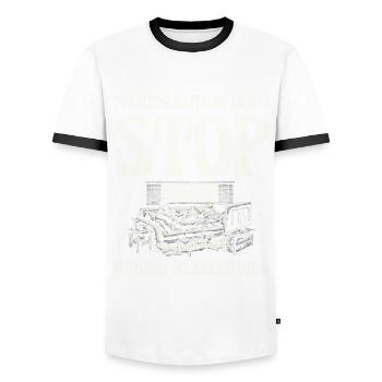 Ma résolution : plus de résolutions du Nouvel An - T-shirt contrasté Homme - blanc/noir - Devant - AI Model Female 172 light (172cm) & AI Model Male 178 dark (178cm)