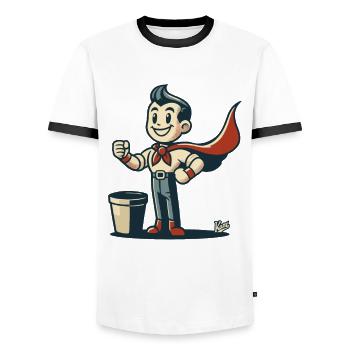 - Super-héros normal rétro trash avec cape - T-shirt contrasté Homme - blanc/noir - Devant - AI Model Female 172 light (172cm) & AI Model Male 178 dark (178cm)