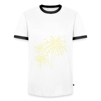 2025 Happy New Year Feuerwerk - Männer Kontrast-T-Shirt - Weiß/Schwarz - Vorne - AI Model Female 172 light (172cm) & AI Model Male 178 dark (178cm)