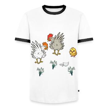 Chicken Chickens Poultry Chicks Spring Easter Child - Men's Ringer Shirt - white/black - Front - AI Model Female 172 light (172cm) & AI Model Male 178 dark (178cm)