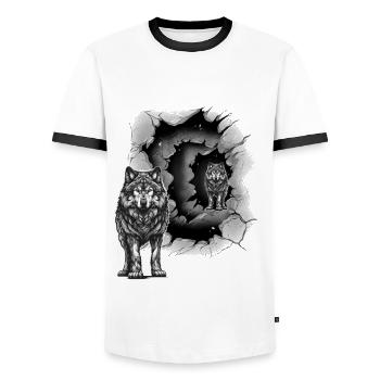 Wolf Wolves She-Wolf Mystical Halloween - Men's Ringer Shirt - white/black - Front - AI Model Female 172 light (172cm) & AI Model Male 178 dark (178cm)
