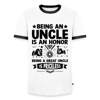 Être un oncle est un honneur Être un grand oncle l’est - T-shirt contrasté Homme - blanc/noir - Devant - AI Model Female 172 light (172cm) & AI Model Male 178 dark (178cm)
