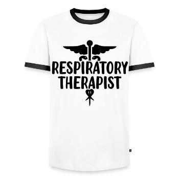 Inhalothérapeute Pulmonaire Drôle Respiratoire - T-shirt contrasté Homme - blanc/noir - Devant - AI Model Female 172 light (172cm) & AI Model Male 178 dark (178cm)