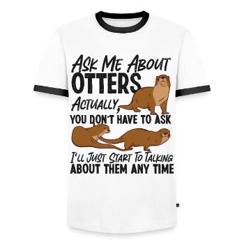 Otter Ask Me About Otters - Men's Ringer Shirt - white/black - Front - AI Model Female 172 light (172cm) & AI Model Male 178 dark (178cm)
