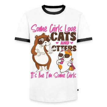 Otter Cat Some Girls Love Cats And - Men's Ringer Shirt - white/black - Front - AI Model Female 172 light (172cm) & AI Model Male 178 dark (178cm)