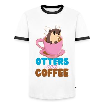 Otter Coffee Otters And Coffee - Men's Ringer Shirt - white/black - Front - AI Model Female 172 light (172cm) & AI Model Male 178 dark (178cm)