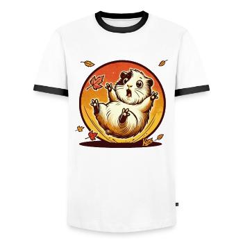 Hamster with Autumn Leaves - Men's Ringer Shirt - white/black - Front - AI Model Female 172 light (172cm) & AI Model Male 178 dark (178cm)