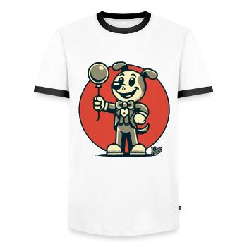 Chien habillé chic avec un ballon - T-shirt contrasté Homme - blanc/noir - Devant - AI Model Female 172 light (172cm) & AI Model Male 178 dark (178cm)