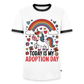 Today Is My Adoption Day Foster Care Gotcha - Men's Ringer Shirt - white/black - Front - AI Model Female 172 light (172cm) & AI Model Male 178 dark (178cm)
