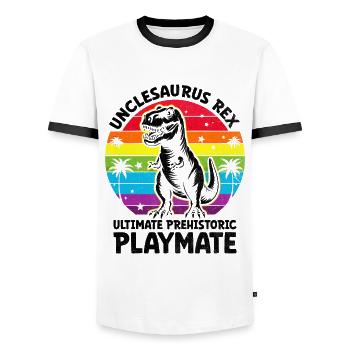 Unclesaurus Rex Ultimatives prähistorisches Playmate Dino - Männer Kontrast-T-Shirt - Weiß/Schwarz - Vorne - AI Model Female 172 light (172cm) & AI Model Male 178 dark (178cm)