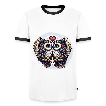 Hiboux mon hibou de la Saint-Valentin - T-shirt contrasté Homme - blanc/noir - Devant - AI Model Female 172 light (172cm) & AI Model Male 178 dark (178cm)