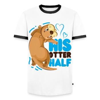 Couple Loutre Jeu de mots Saint-Valentin - T-shirt contrasté Homme - blanc/noir - Devant - AI Model Female 172 light (172cm) & AI Model Male 178 dark (178cm)