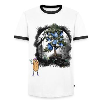 Peanut Spring Snowdrop Flowers Forest Nature - Men's Ringer Shirt - white/black - Front - AI Model Female 172 light (172cm) & AI Model Male 178 dark (178cm)