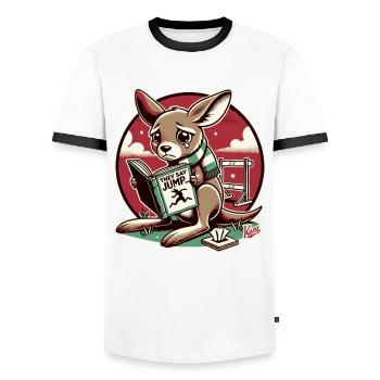 Sad kangaroo reads a book about conformity - Men's Ringer Shirt - white/black - Front - AI Model Female 172 light (172cm) & AI Model Male 178 dark (178cm)