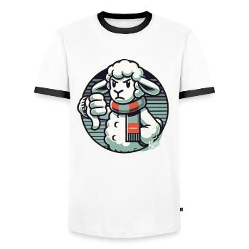 Thumbs down from the lousy mood sheep - Men's Ringer Shirt - white/black - Front - AI Model Female 172 light (172cm) & AI Model Male 178 dark (178cm)