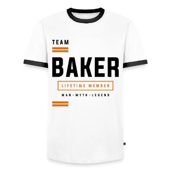 Team Baker Lifetime Member Funny Name Baker - Men's Ringer Shirt - white/black - Front - AI Model Female 172 light (172cm) & AI Model Male 178 dark (178cm)