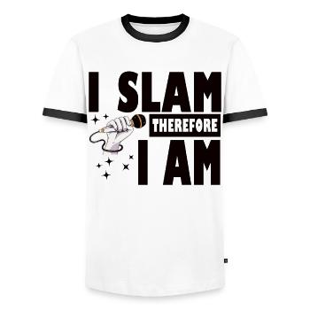 Poetry Slam I Slam Slam Poesie - Männer Kontrast-T-Shirt - Weiß/Schwarz - Vorne - AI Model Female 172 light (172cm) & AI Model Male 178 dark (178cm)