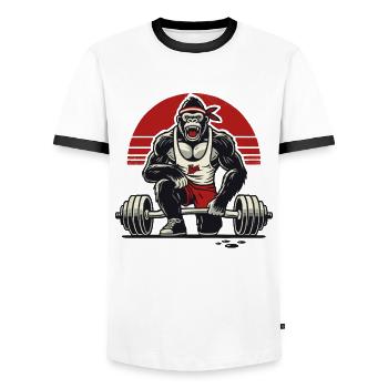 Fitness gorilla in weightlifting - Men's Ringer Shirt - white/black - Front - AI Model Female 172 light (172cm) & AI Model Male 178 dark (178cm)