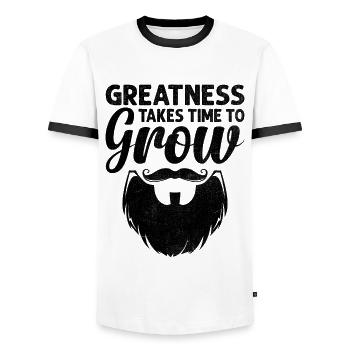 Greatness Takes Time To Grow Beard Bearded Beards - Men's Ringer Shirt - white/black - Front - AI Model Female 172 light (172cm) & AI Model Male 178 dark (178cm)