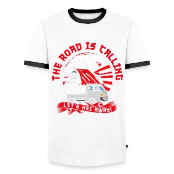 Kei Truck Automobiles Japonaises - T-shirt contrasté Homme - blanc/noir - Devant - AI Model Female 172 light (172cm) & AI Model Male 178 dark (178cm)