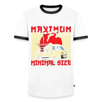 Kei Truck Maximum Fun Minimal Size - Men's Ringer Shirt - white/black - Front - AI Model Female 172 light (172cm) & AI Model Male 178 dark (178cm)