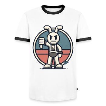 Critical hare, thumbs down - Men's Ringer Shirt - white/black - Front - AI Model Female 172 light (172cm) & AI Model Male 178 dark (178cm)