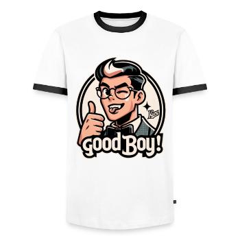 Attraktiver kluger Mann, Daumen hoch, Guter Junge! - Männer Kontrast-T-Shirt - Weiß/Schwarz - Vorne - AI Model Female 172 light (172cm) & AI Model Male 178 dark (178cm)