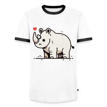 Funny, cheerful cartoon rhinoceros - Men's Ringer Shirt - white/black - Front - AI Model Female 172 light (172cm) & AI Model Male 178 dark (178cm)