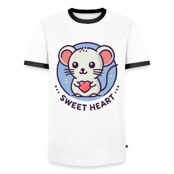 Douce souris d’amour avec coeur - T-shirt contrasté Homme - blanc/noir - Devant - AI Model Female 172 light (172cm) & AI Model Male 178 dark (178cm)