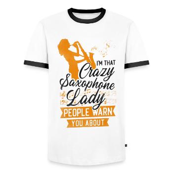Saxophone I'm That Crazy Saxophone - Männer Kontrast-T-Shirt - Weiß/Schwarz - Vorne - AI Model Female 172 light (172cm) & AI Model Male 178 dark (178cm)