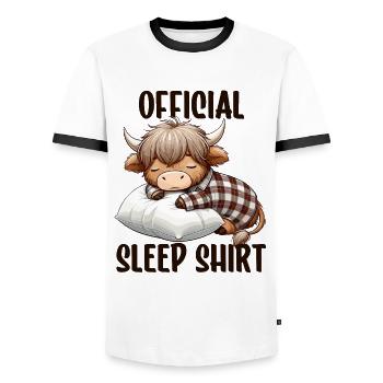 Highland Cow, Official Sleep Shirt, Pajamas - Men's Ringer Shirt - white/black - Front - AI Model Female 172 light (172cm) & AI Model Male 178 dark (178cm)