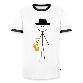 Saxophone Saxophone Guy - Men's Ringer Shirt - white/black - Front - AI Model Female 172 light (172cm) & AI Model Male 178 dark (178cm)