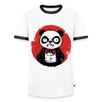 Angry disappointed panda in tuxedo - Men's Ringer Shirt - white/black - Front - AI Model Female 172 light (172cm) & AI Model Male 178 dark (178cm)