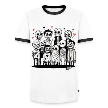 Loving zombie family with love - Men's Ringer Shirt - white/black - Front - AI Model Female 172 light (172cm) & AI Model Male 178 dark (178cm)