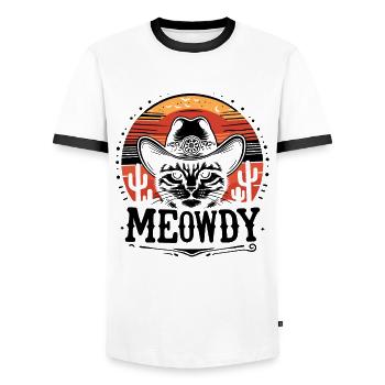 Meowdy Cat Cowboy Country Music Song Lover Country - Men's Ringer Shirt - white/black - Front - AI Model Female 172 light (172cm) & AI Model Male 178 dark (178cm)