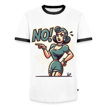 Your wife or mom says no - Men's Ringer Shirt - white/black - Front - AI Model Female 172 light (172cm) & AI Model Male 178 dark (178cm)