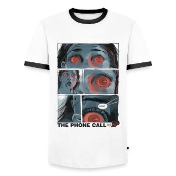 Bande dessinée sur l’horreur de l’appel téléphonique des milléniaux - T-shirt contrasté Homme - blanc/noir - Devant - AI Model Female 172 light (172cm) & AI Model Male 178 dark (178cm)