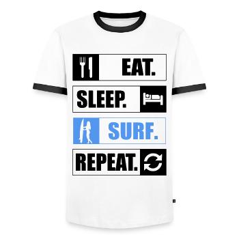 Eat Sleep Surf Repeat Surfen - Men's Ringer Shirt - white/black - Front - AI Model Female 172 light (172cm) & AI Model Male 178 dark (178cm)