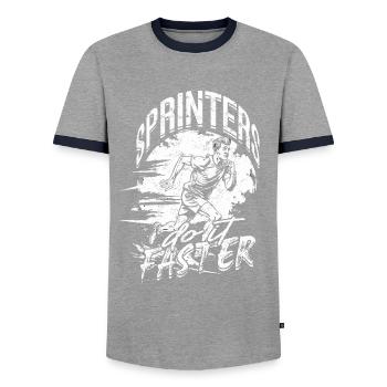 Sprint Athletics Sprinters Do It Faster - Men's Ringer Shirt - grey/navy  - Front - AI Model Female 172 light (172cm) & AI Model Male 178 light (178cm)