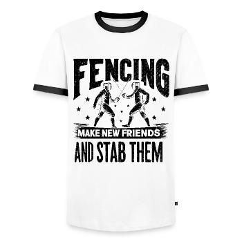 Fencing Make New Friends And Stab Them Fencer - Men's Ringer Shirt - white/black - Front - AI Model Female 172 light (172cm) & AI Model Male 178 dark (178cm)
