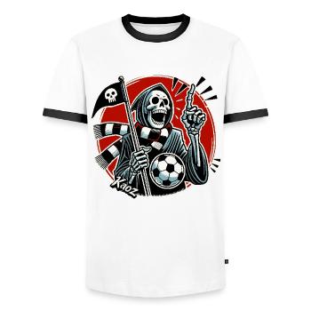 Grim Reaper is a football fan playing football - Men's Ringer Shirt - white/black - Front - AI Model Female 172 light (172cm) & AI Model Male 178 dark (178cm)