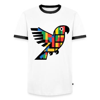 Cubisme abstrait Perroquet - T-shirt contrasté Homme - blanc/noir - Devant - AI Model Female 172 light (172cm) & AI Model Male 178 dark (178cm)