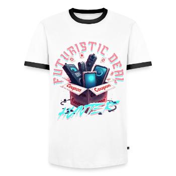 Couponing Coupon Futuristic Deal Hunter - Men's Ringer Shirt - white/black - Front - AI Model Female 172 light (172cm) & AI Model Male 178 dark (178cm)